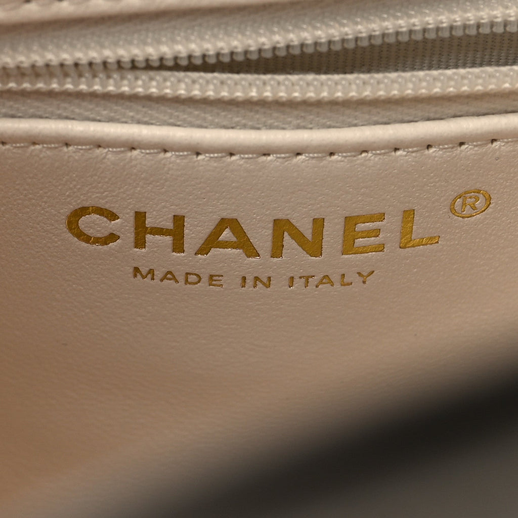 Shiny Aged Calfskin Quilted Nano Kelly Shopper White