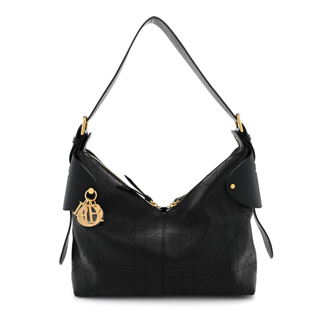 Grained Calfskin Flat Macrocannage Medium Voyage Bag Black
