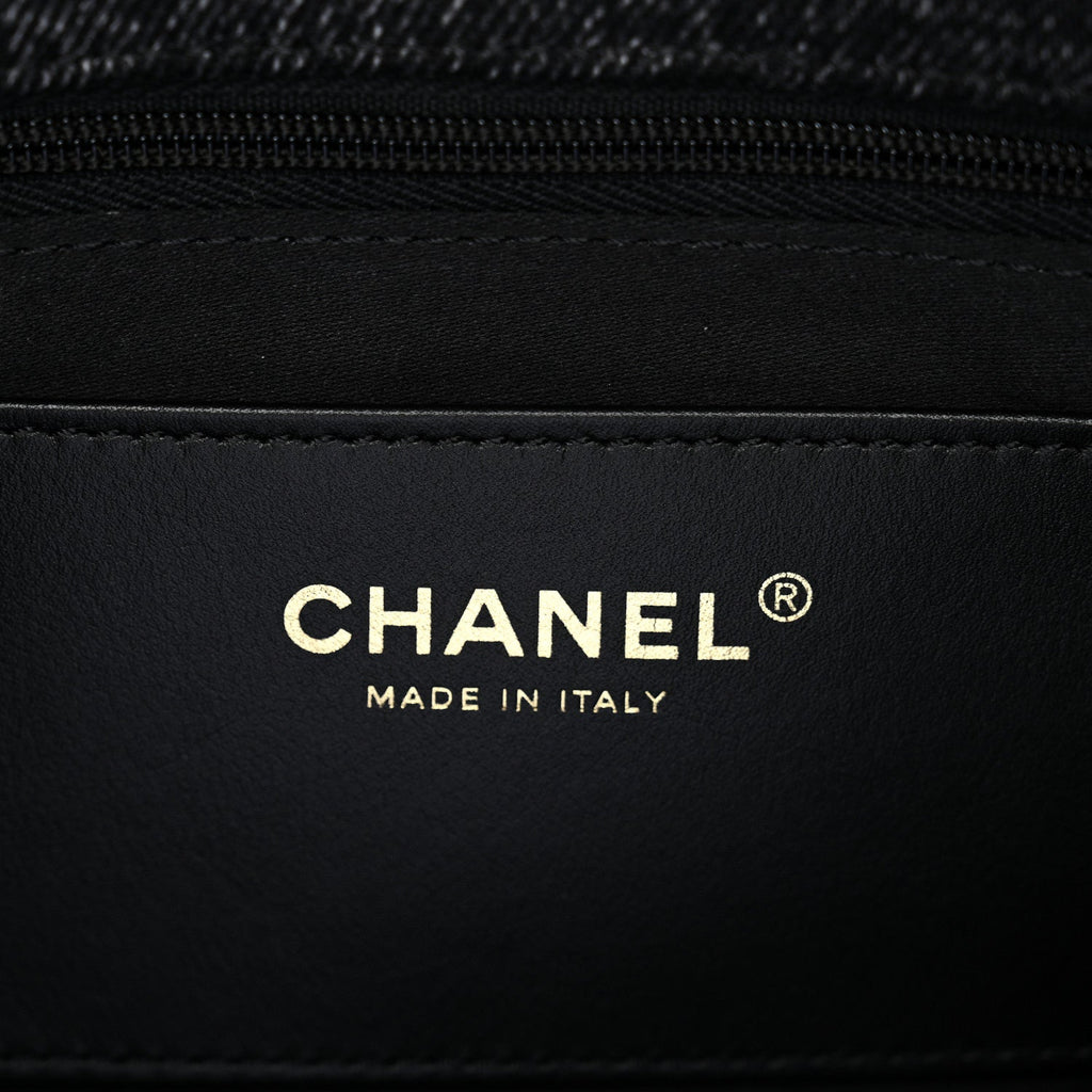 Washed Denim Quilted Large Flap Bag Black