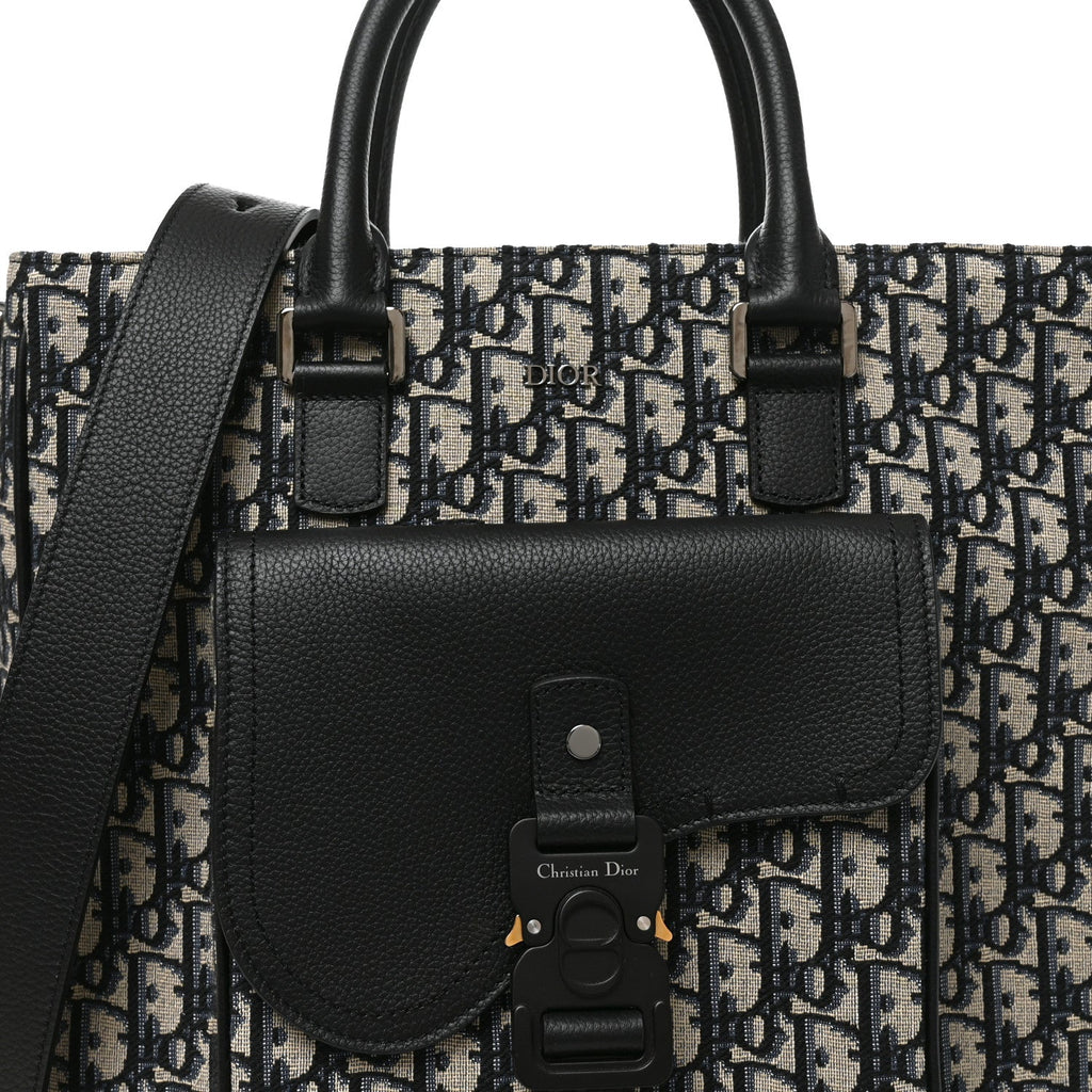Oblique Saddle Tote Beige Black