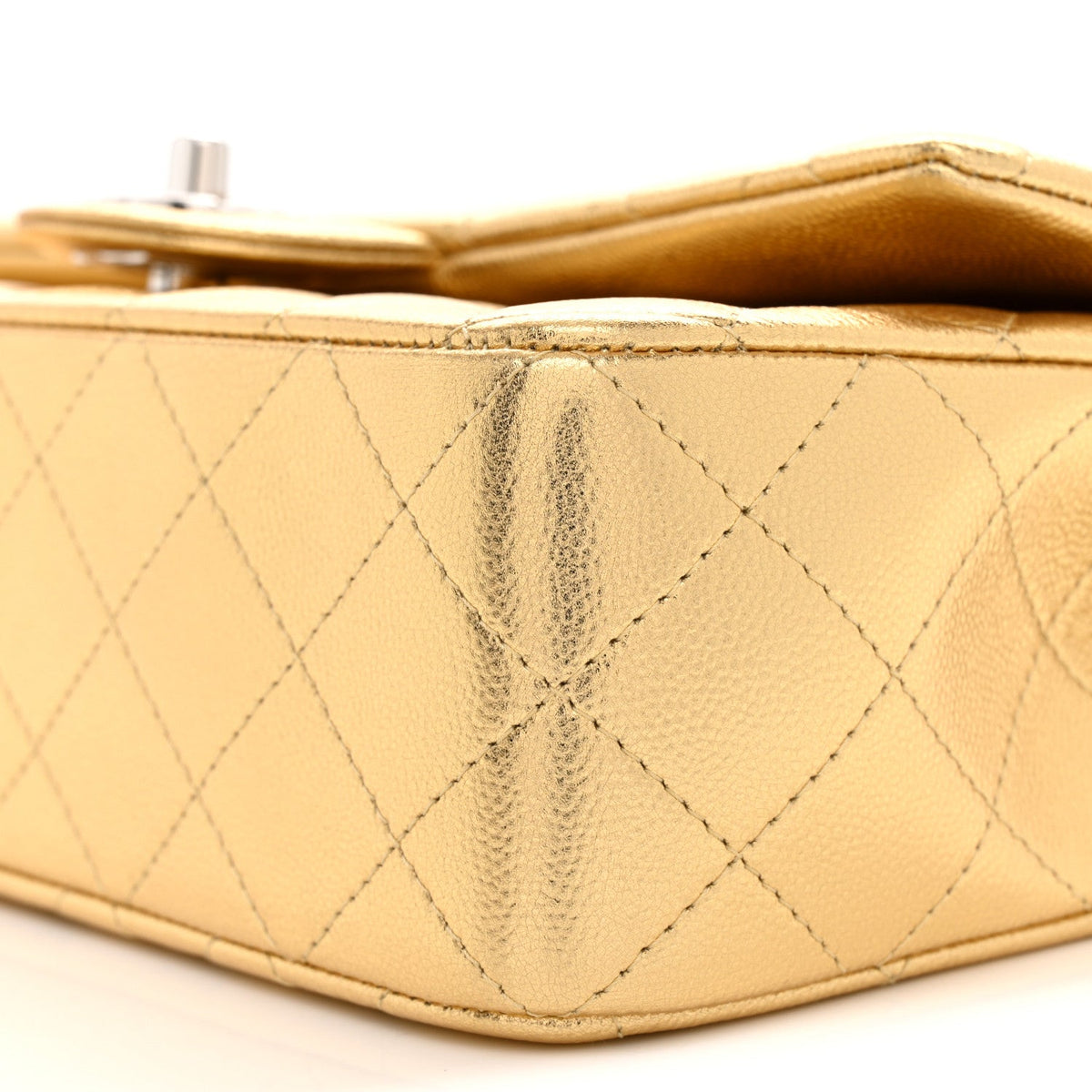 Metallic Caviar Quilted Top Handle East West Flap Gold