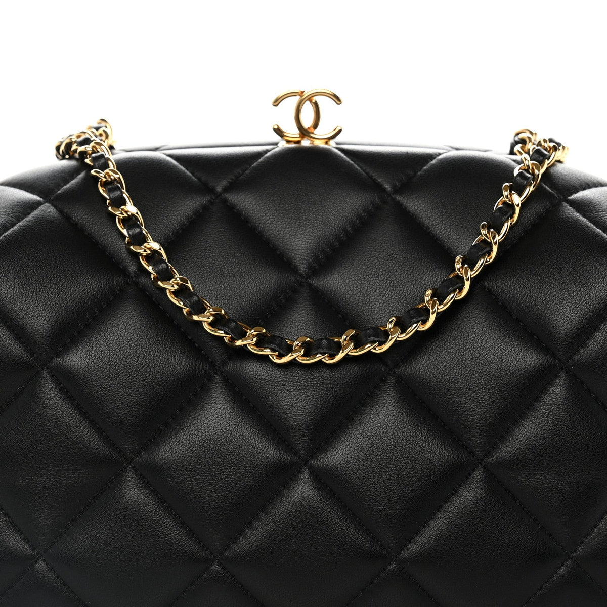 Lambskin Quilted Clutch With Chain Black