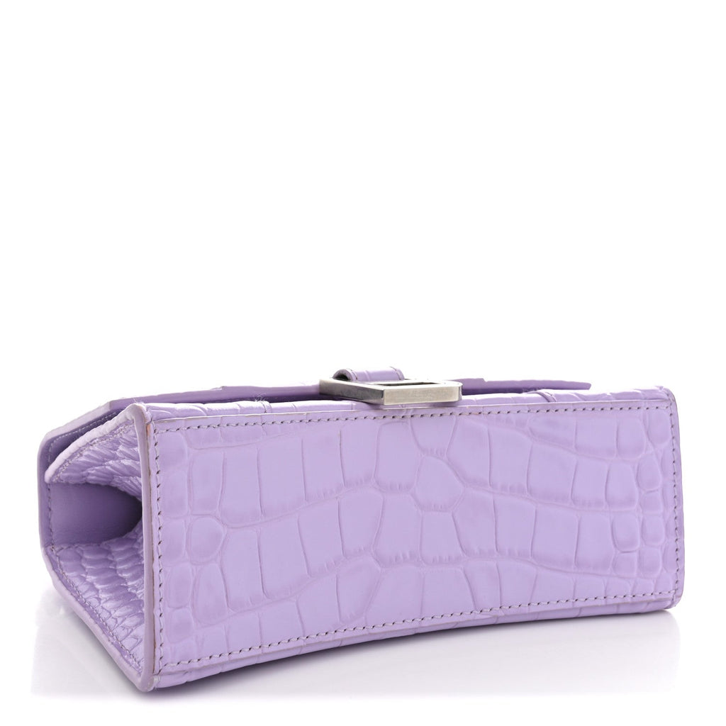 Shiny Calfskin Crocodile Embossed Hourglass Top Handle Bag XS Lilac