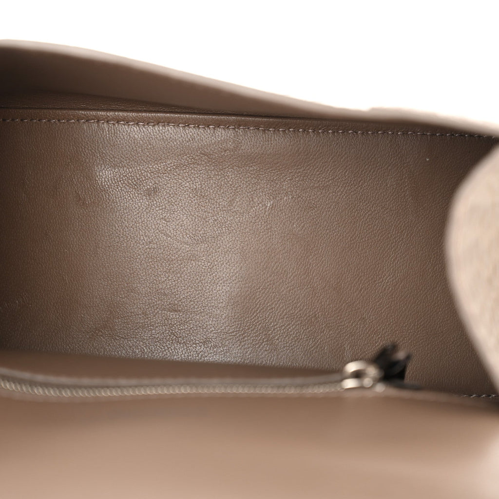 Calfskin Crocodile Embossed Small Hourglass Top Handle Bag Mink Grey