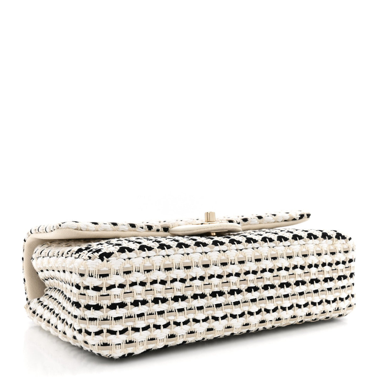 Cotton Raffia Lambskin Woven Medium Single Flap Beige Beige Black
