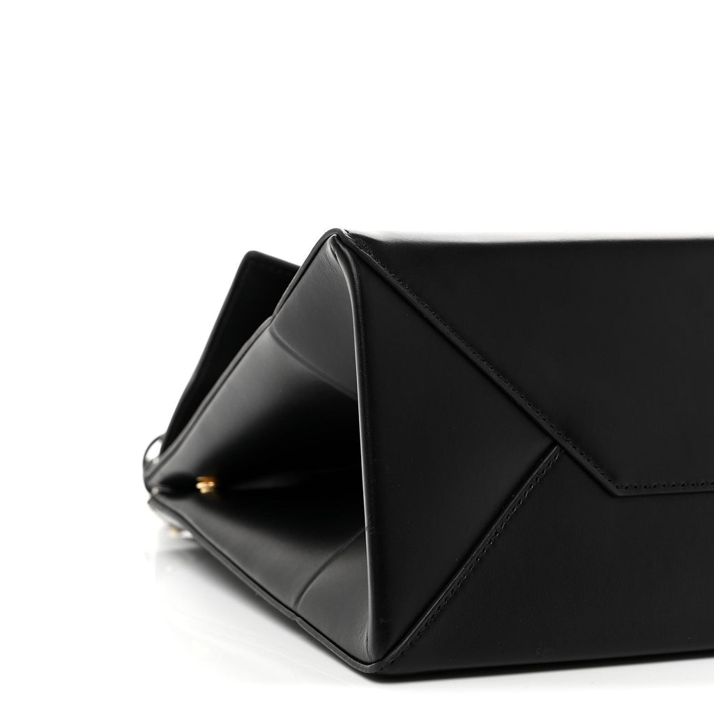 Natural Smooth Calfskin Medium Nano Top Handle Handbag Black
