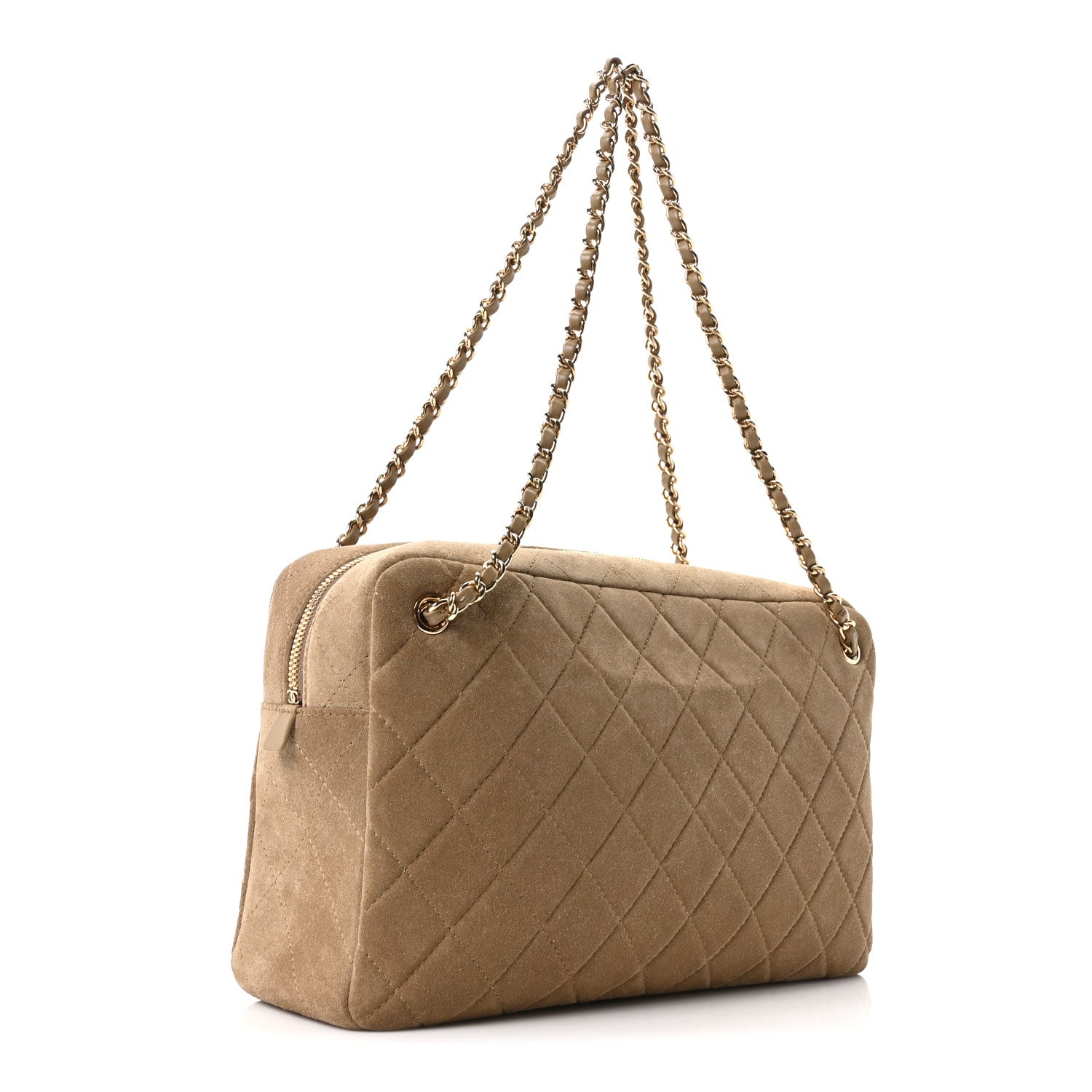 Suede Calfskin Maxi Camera Case Dark Beige