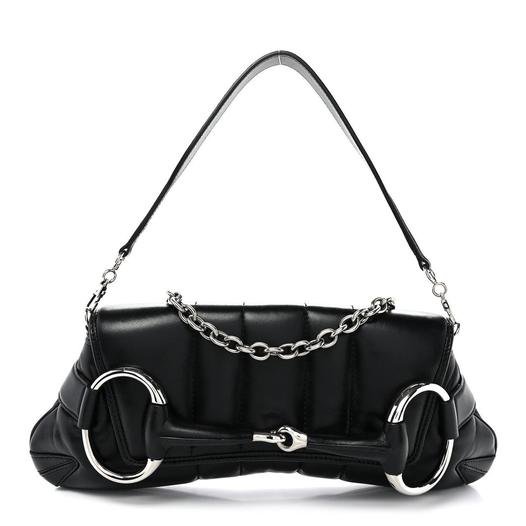 Nappa Vertical Matelasse Medium Maxi Horsebit Chain Shoulder Bag Black