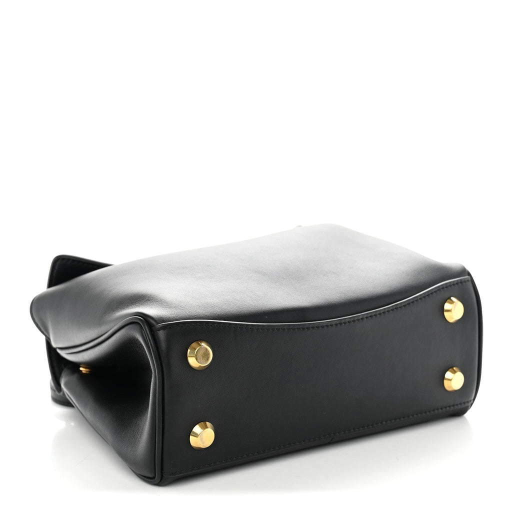 Natural Smooth Calfskin Mini Rodeo Top Handle Handbag Black