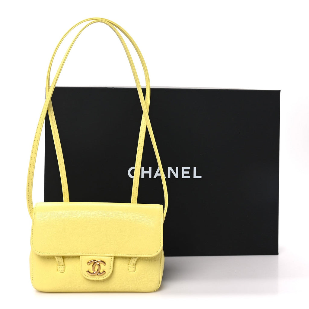Shiny Caviar Mini Preppy Coco Shoulder Bag Light Yellow