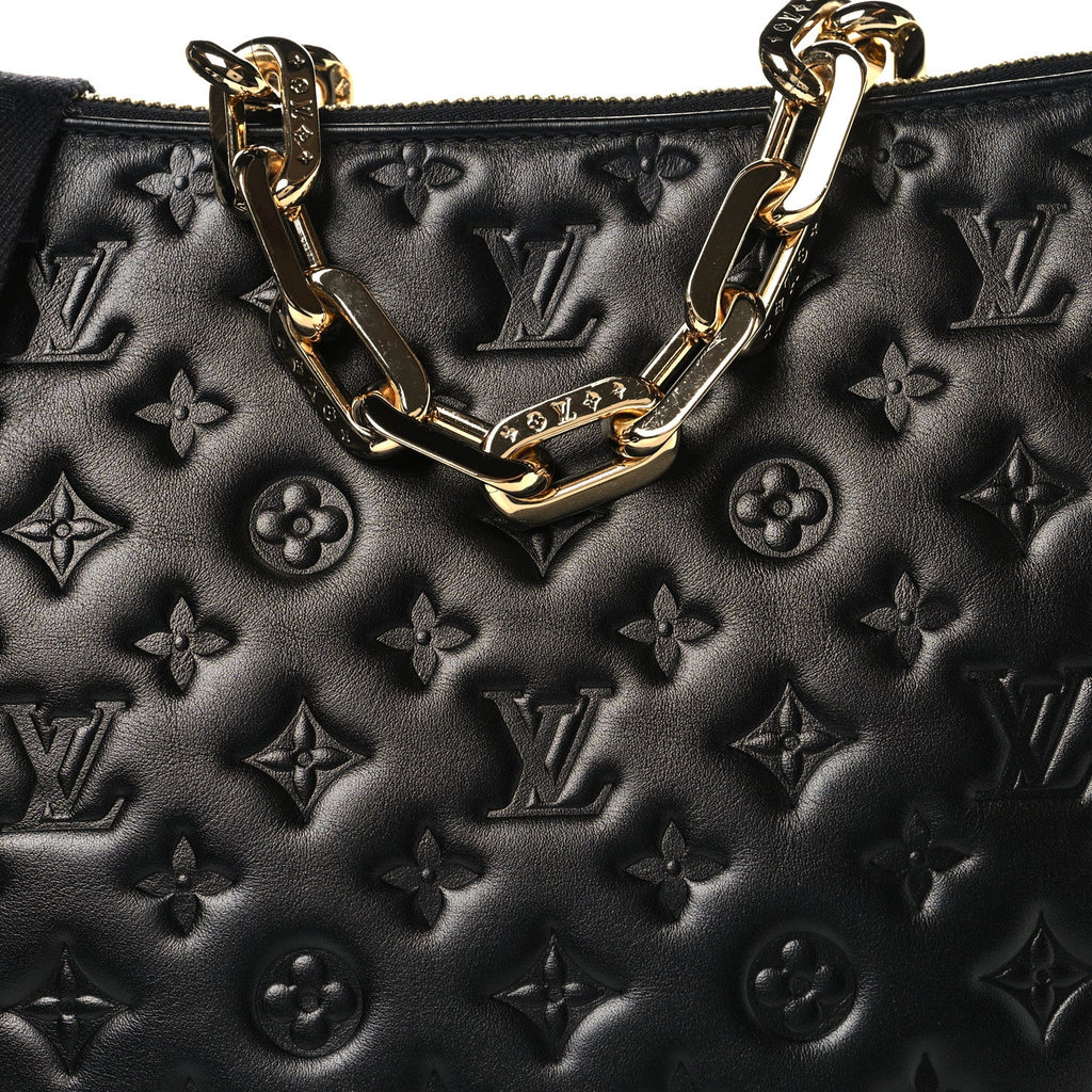 Lambskin Embossed Monogram Coussin Hobo MM Black
