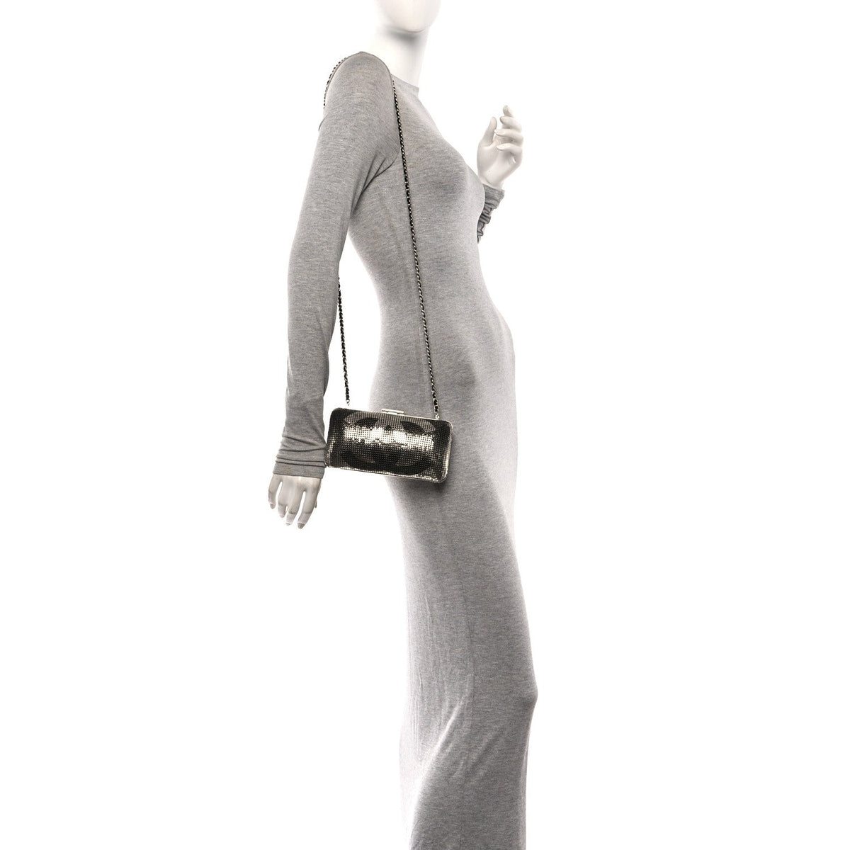 Metallic Lambskin Perforated Hollywood Clutch Silver