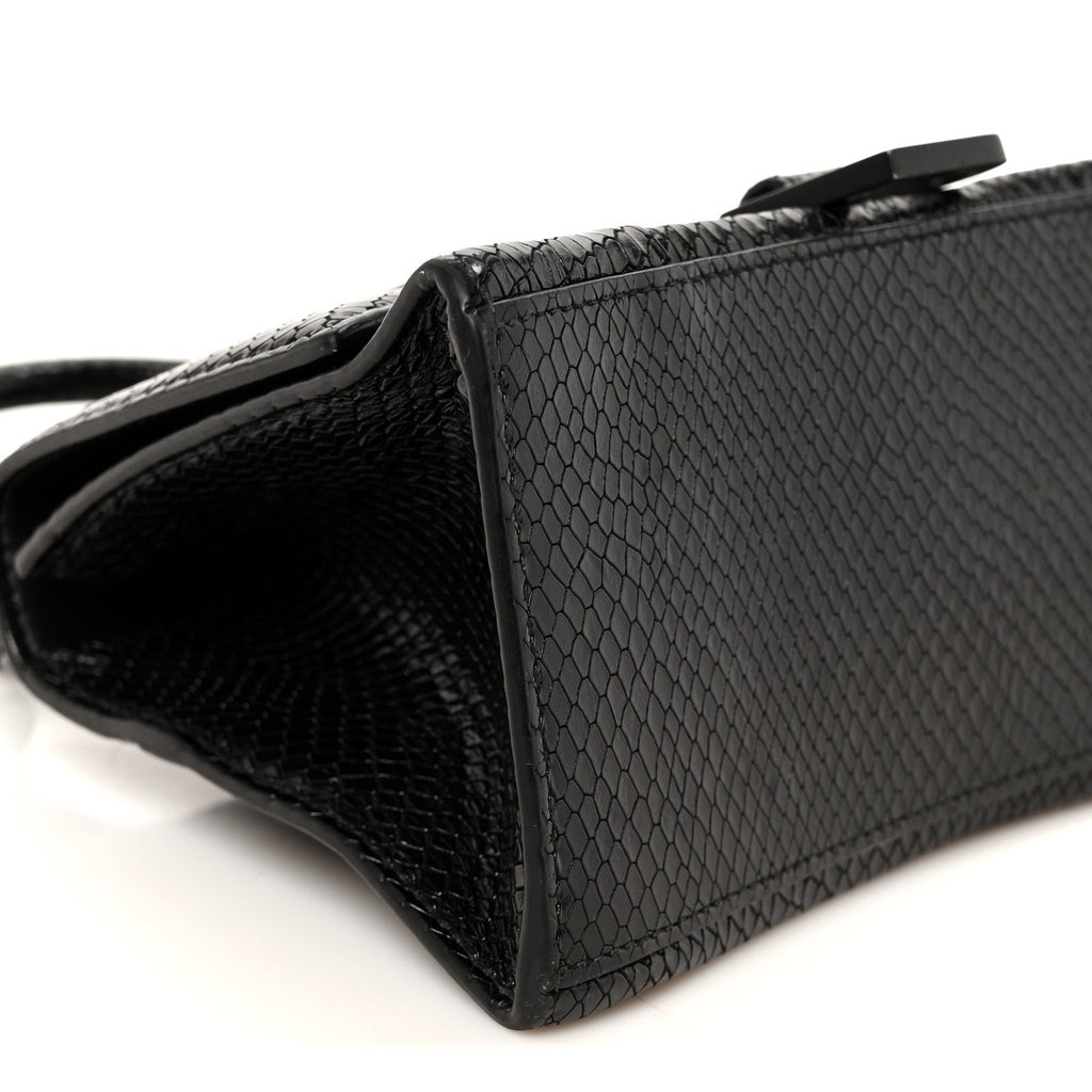 Matte Calfskin Snake Embossed Tonal B Small Hourglass Top Handle Bag Black