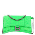 Shiny Calfskin Strass Crocodile Embossed Hourglass Chain Bag Fluo Green