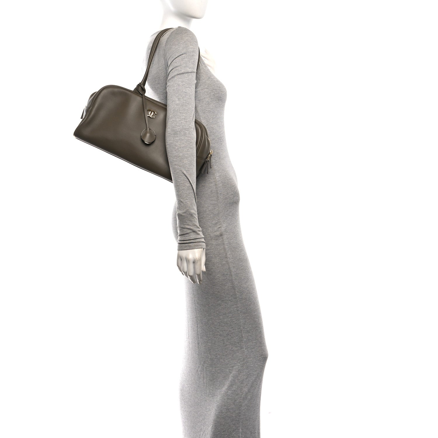 Calfskin Large Perfect Bowling Bag Dark Khaki