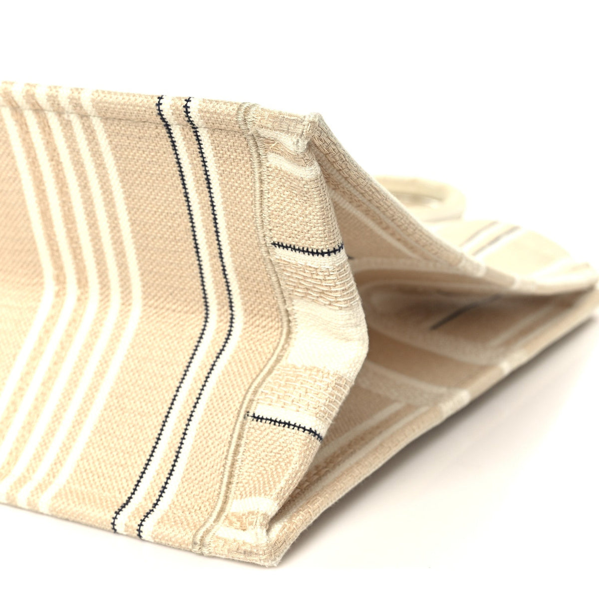 Canvas Embroidered Large Stripes Book Tote Beige