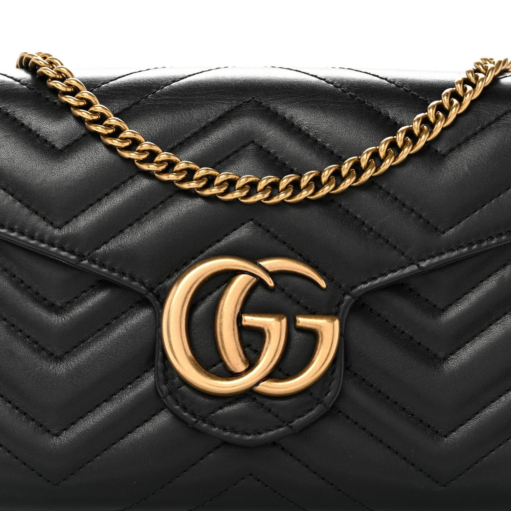 Calfskin Matelasse GG Marmont Chain Wallet Black