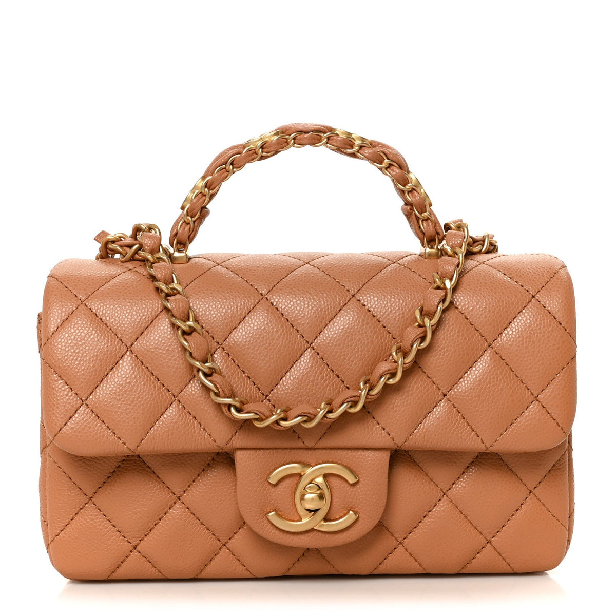 Caviar Quilted Mini Handy CC Flap Camel