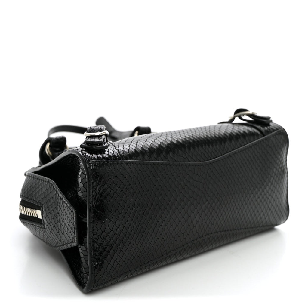 Grained Calfskin Snake Effect Silver Hardware Neo Classic Mini City Black
