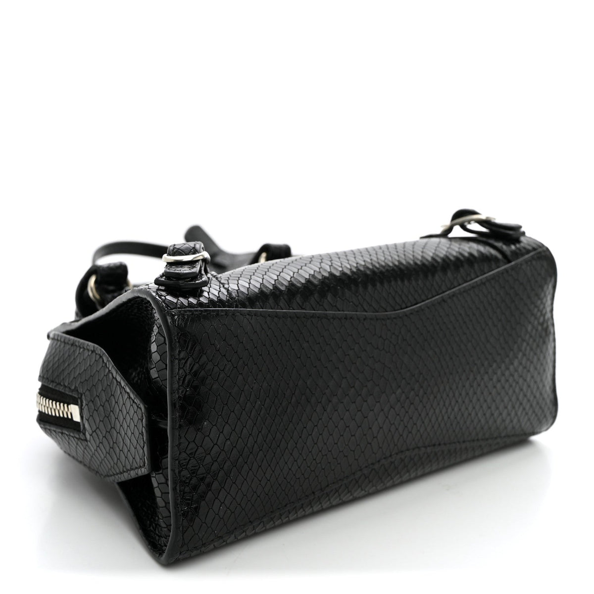 Grained Calfskin Snake Effect Silver Hardware Neo Classic Mini City Black