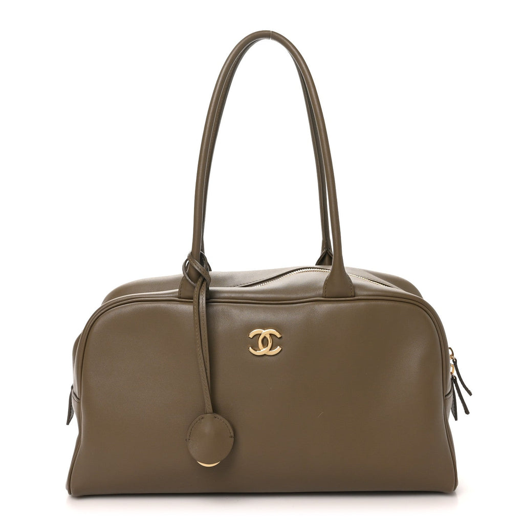 Calfskin Large Perfect Bowling Bag Dark Khaki