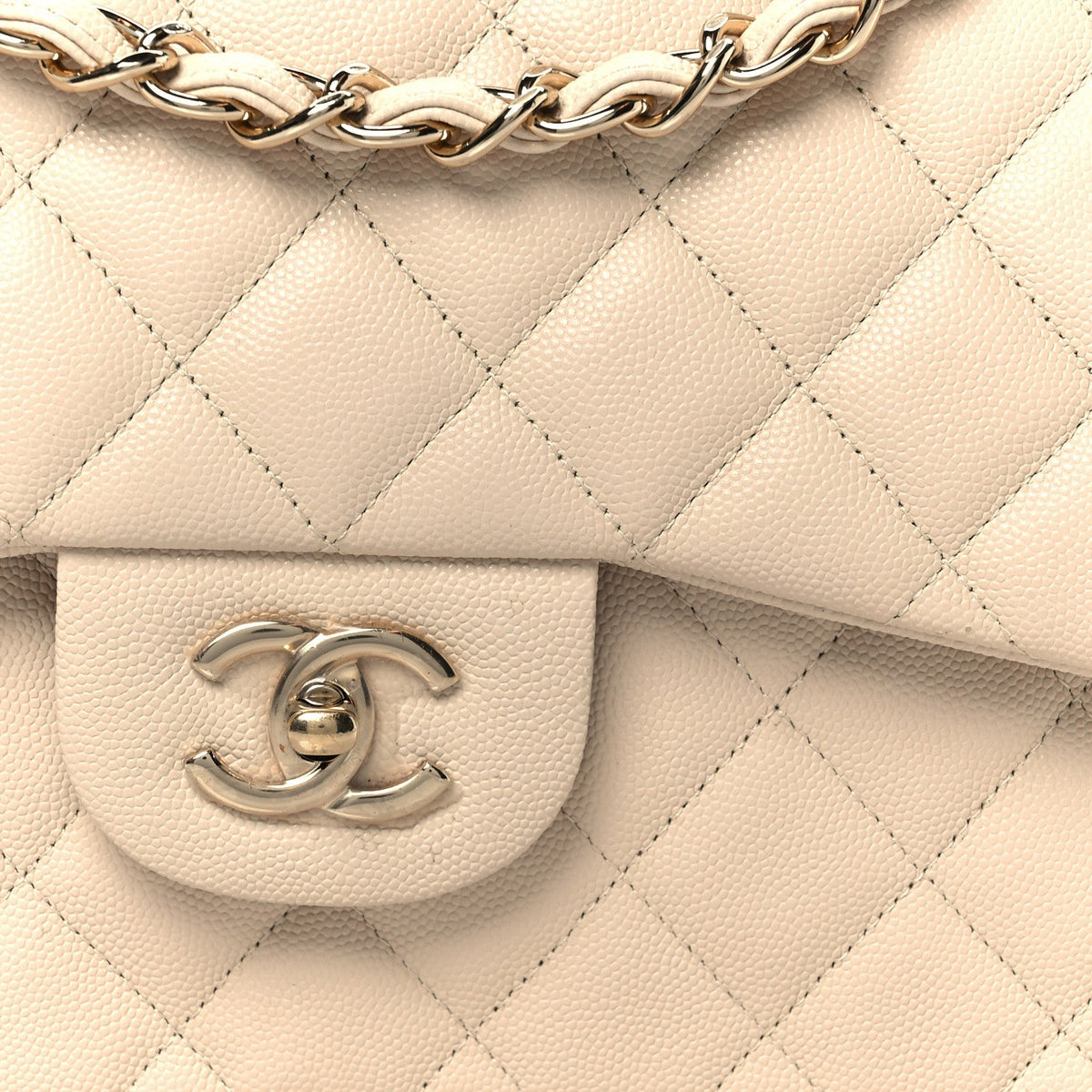 Caviar Quilted Jumbo Double Flap Light Beige