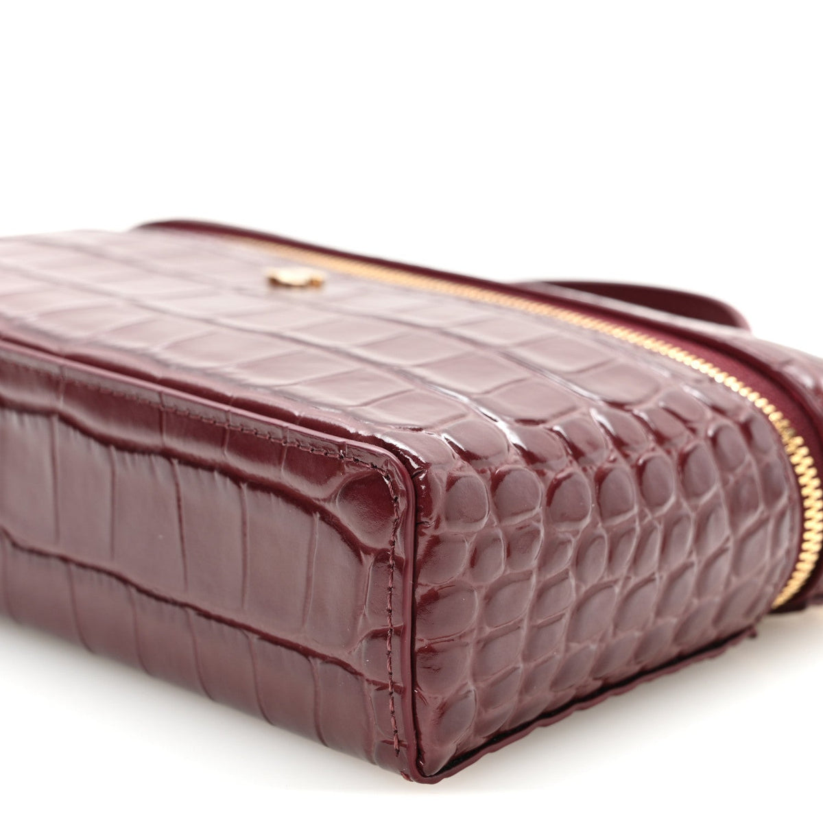 Calfskin Crocodile Embossed Exoticoco Large Supple Trapeze Vanity With Chain Dark Burgundy