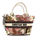 Canvas Embroidered Floral Panier Chapeau Tote White Multicolor