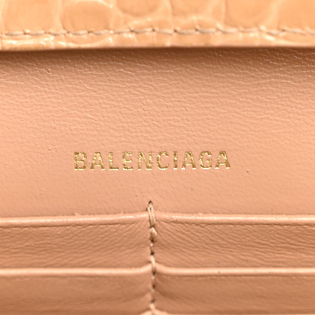 Shiny Calfskin Crocodile Embossed Hourglass Chain Bag Nude Beige