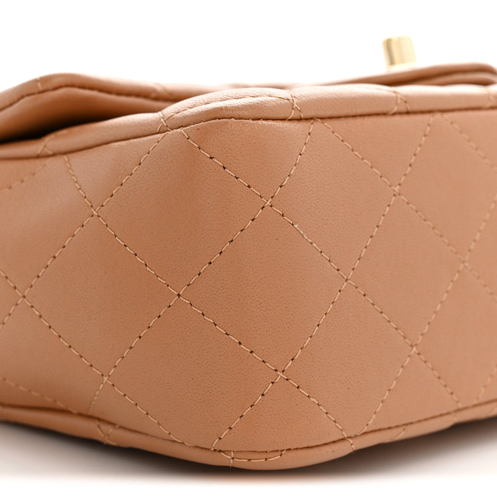 Lambskin Quilted Mini Top Handle Rectangular Flap Dark Beige