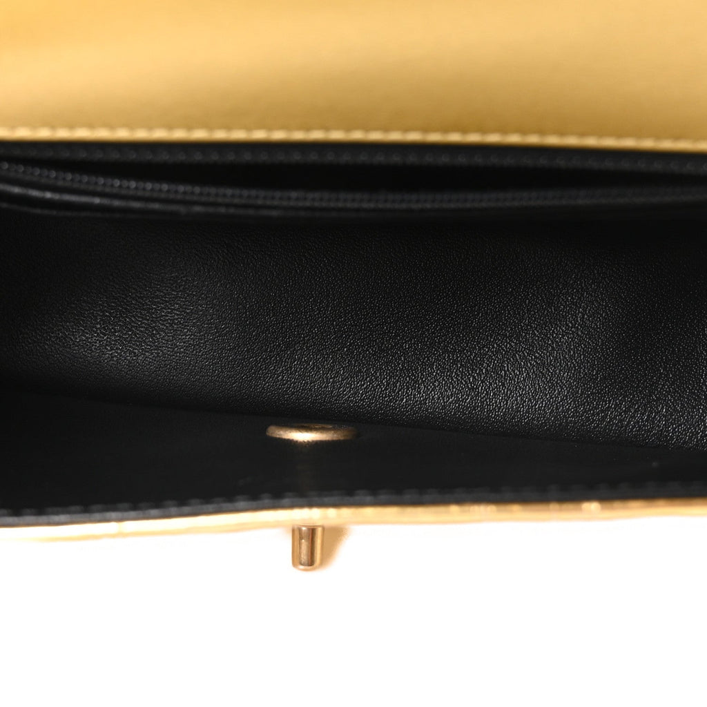 Metallic Calfskin Crocodile Embossed Cocodile Rectangular Mini Flap Gold