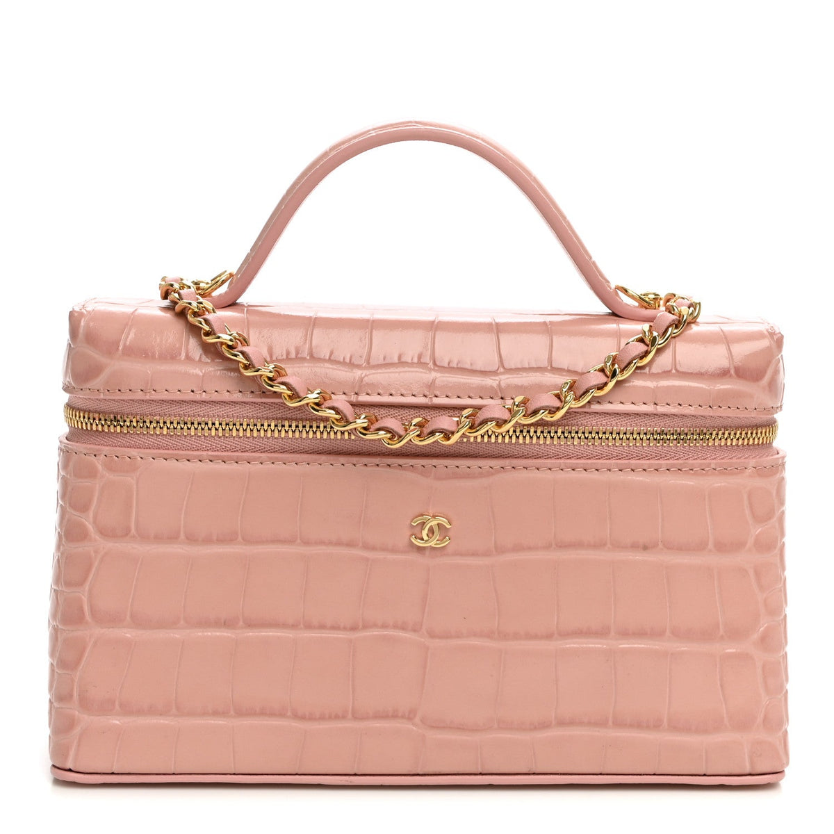 Calfskin Crocodile Embossed Crococo Exoticoco Vanity With Chain Light Pink