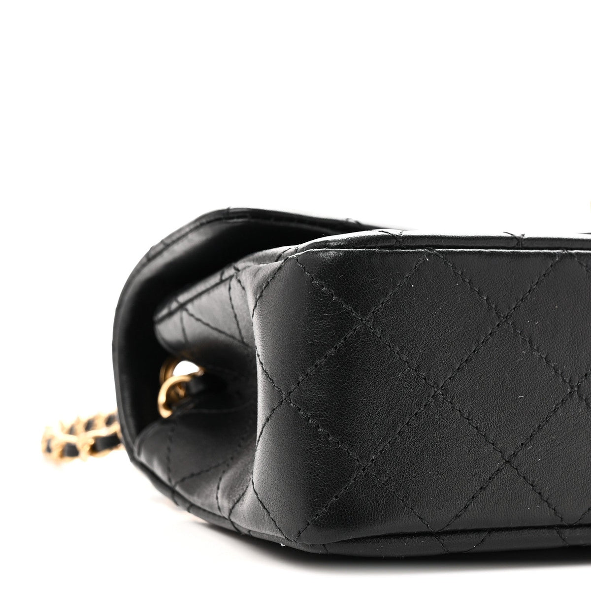 Lambskin Quilted Mini Rectangular Pearl Crush Flap Black