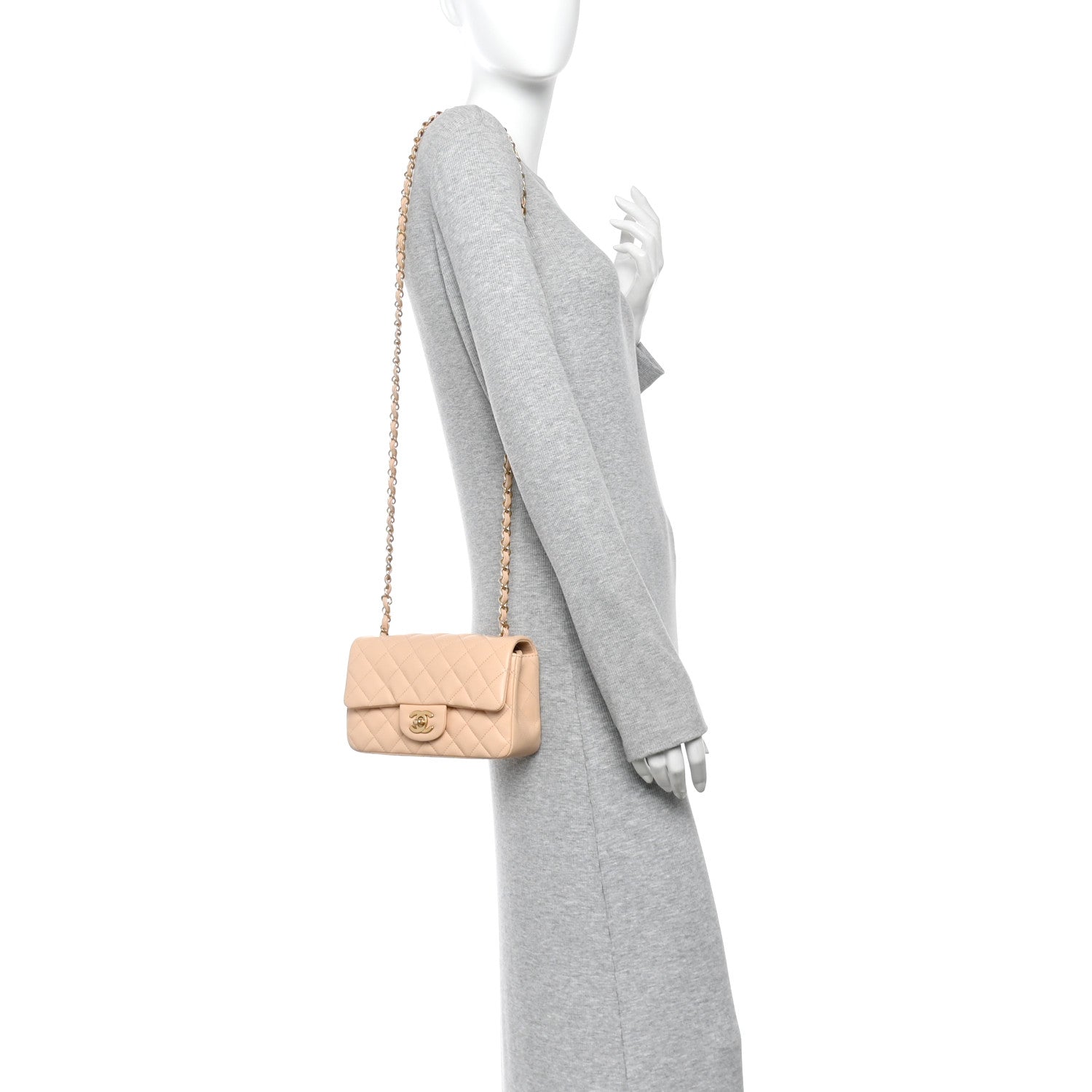 Lambskin Quilted Mini Rectangular Flap Beige