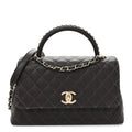 Caviar Quilted Small Coco Handle Flap Dark Brown Dark Brown