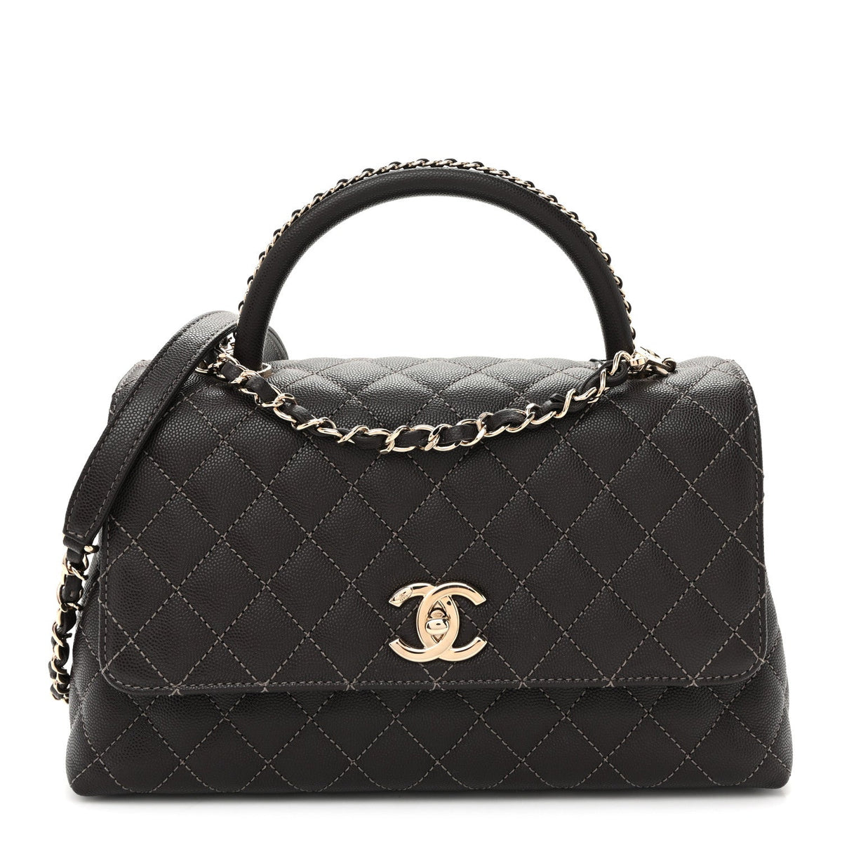 Caviar Quilted Small Coco Handle Flap Dark Brown Dark Brown