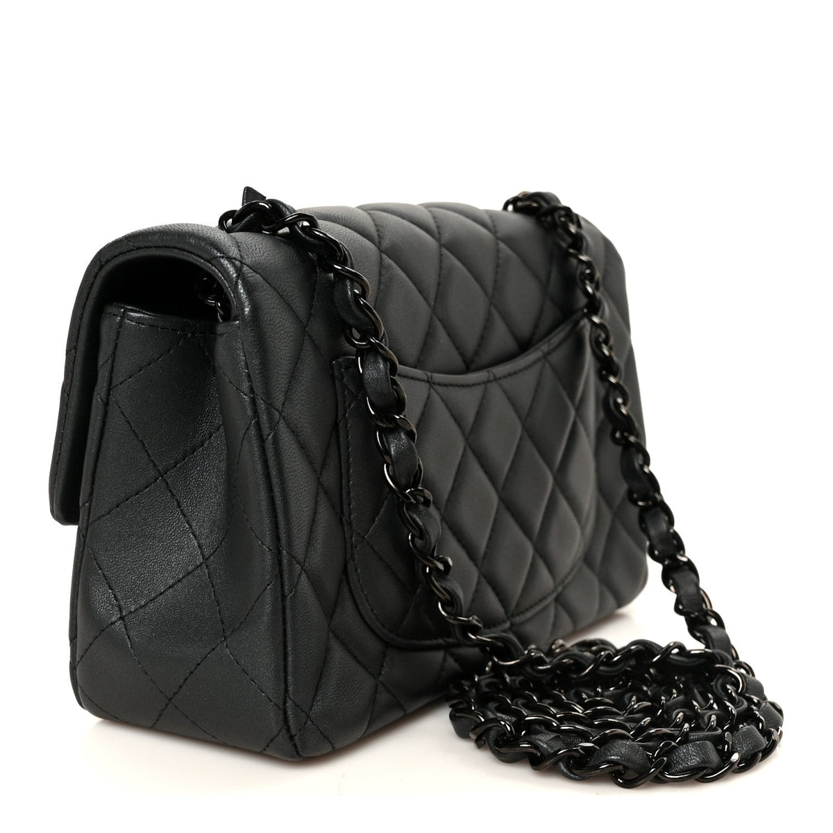 Pearly Lambskin Quilted Mini Rectangular Flap So Black