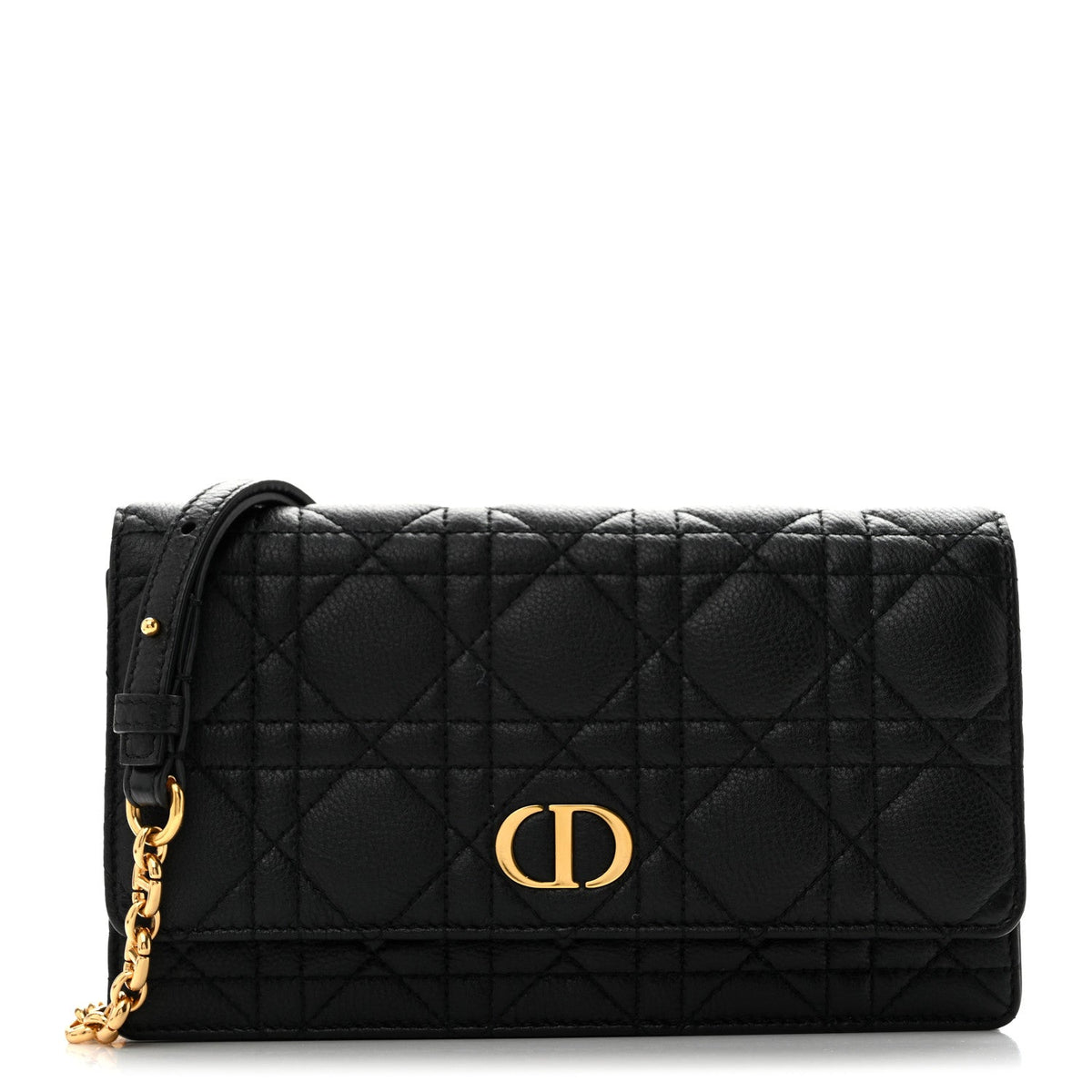 Supple Calfskin Caro Pouch with Chain Black