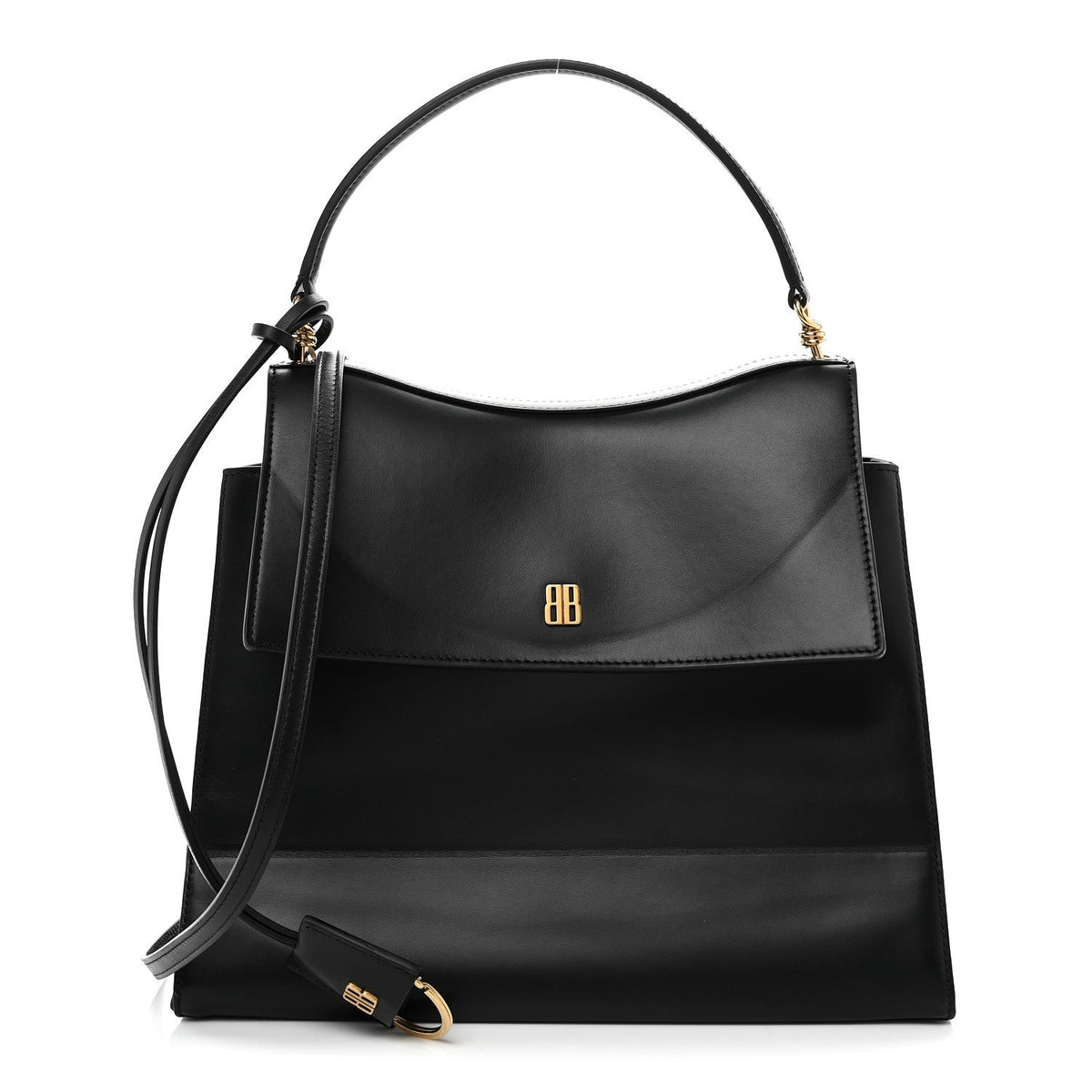 Natural Smooth Calfskin Medium Nano Top Handle Handbag Black