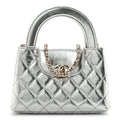 Metallic Aged Calfskin Quilted Nano Kelly Shopper Silvery