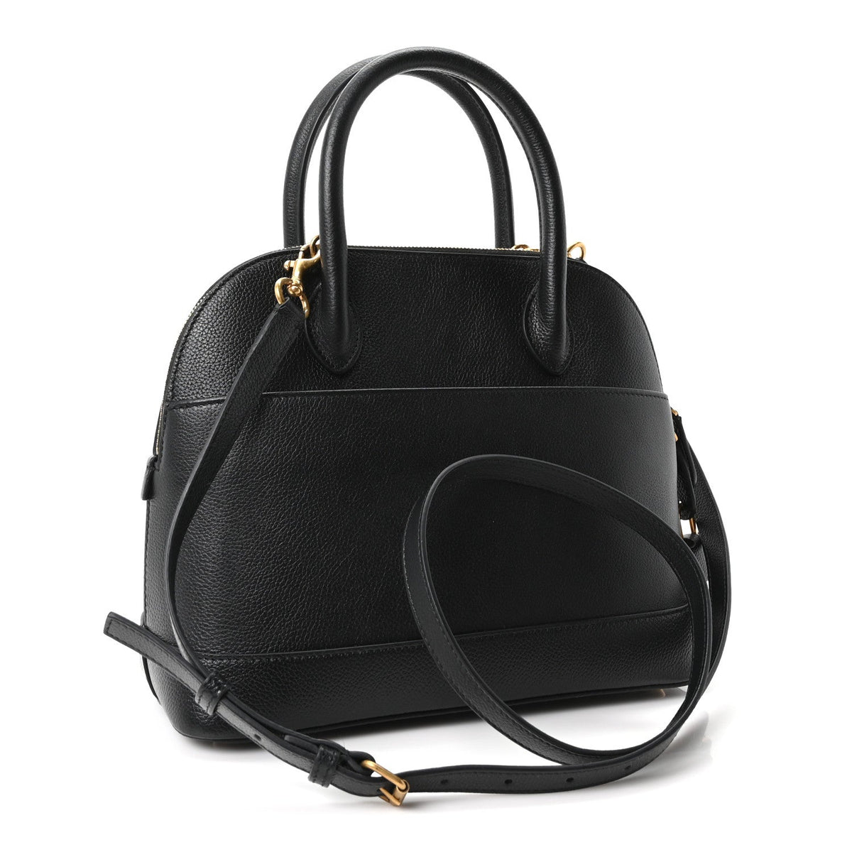 Grained Calfskin Logo S Ville Top Handle Bag Black White