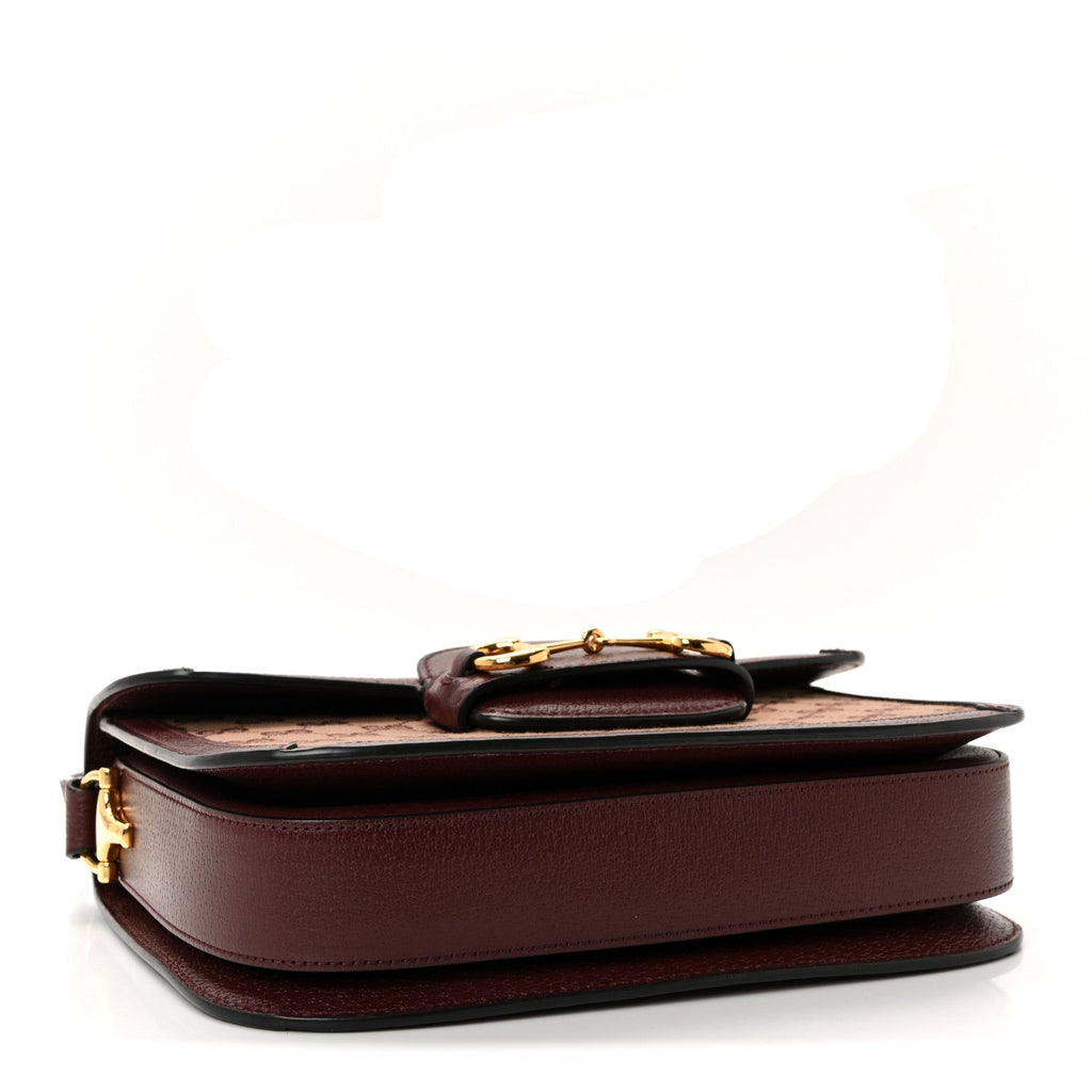 Monogram Textured Dollar Calfskin Horsebit 1955 Shoulder Bag Sahara Rubino Chardonnay