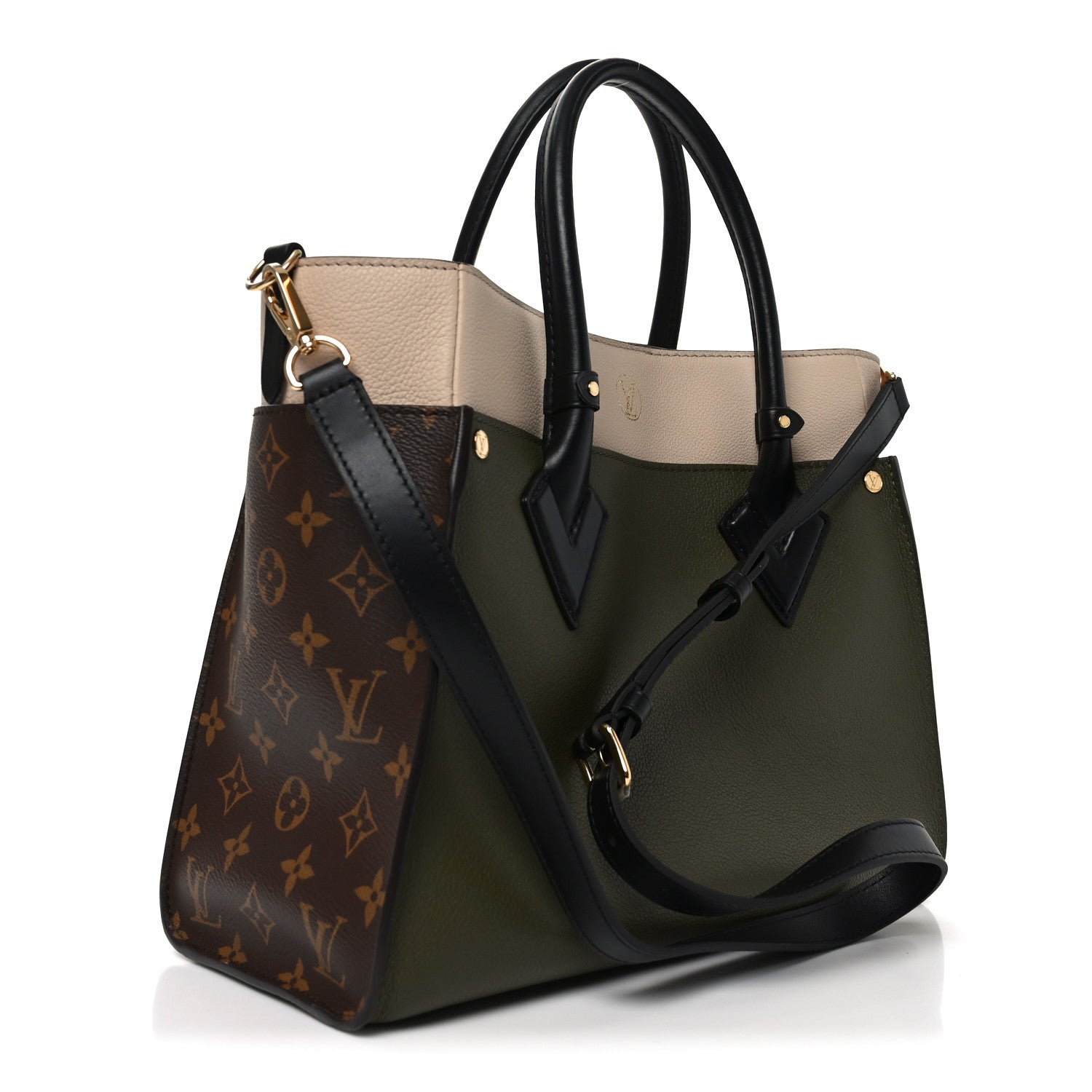 Calfskin Monogram On My Side MM Laurier Green Toffee Latte Beige