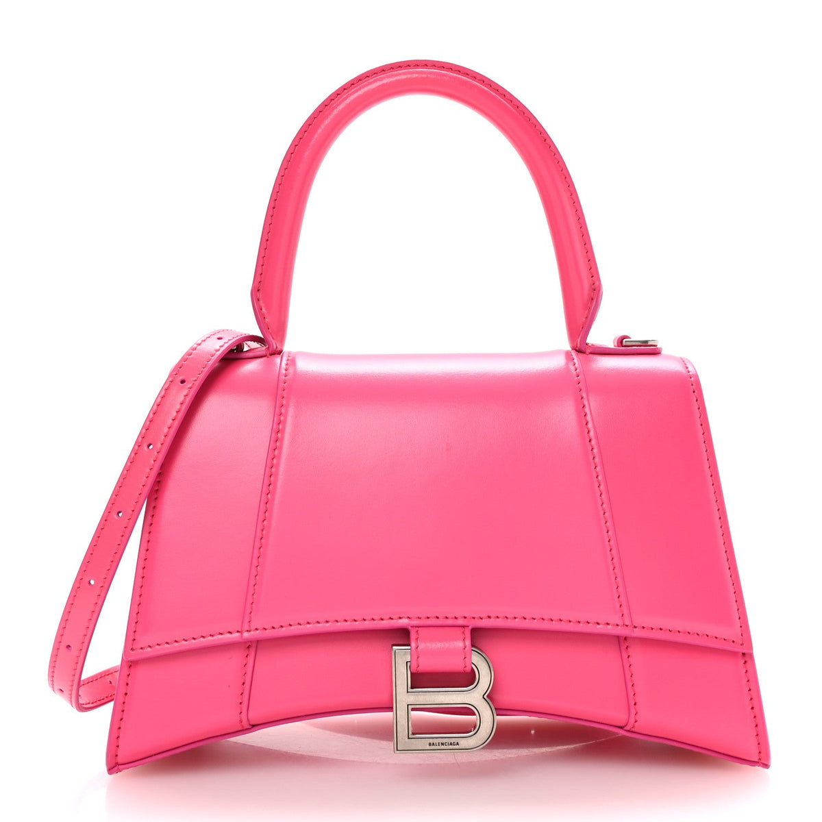 Shiny Box Calfskin Small Hourglass Top Handle Bag Acid Fuchsia