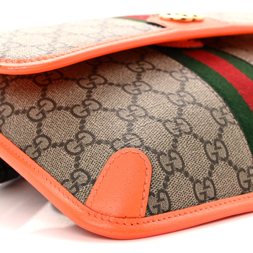 GG Supreme Monogram Web Small Ophidia Belt Bag Beige Ebony Orange Fluo