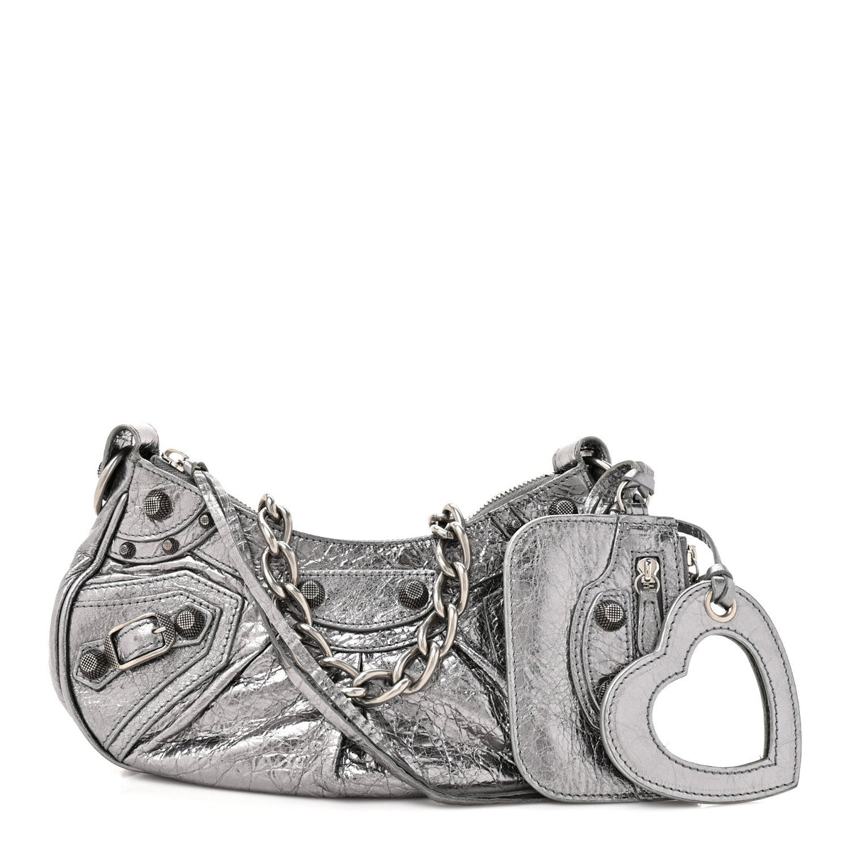 Metallic Agneau Arena Le Cagole Chain Shoulder Bag XS Silver