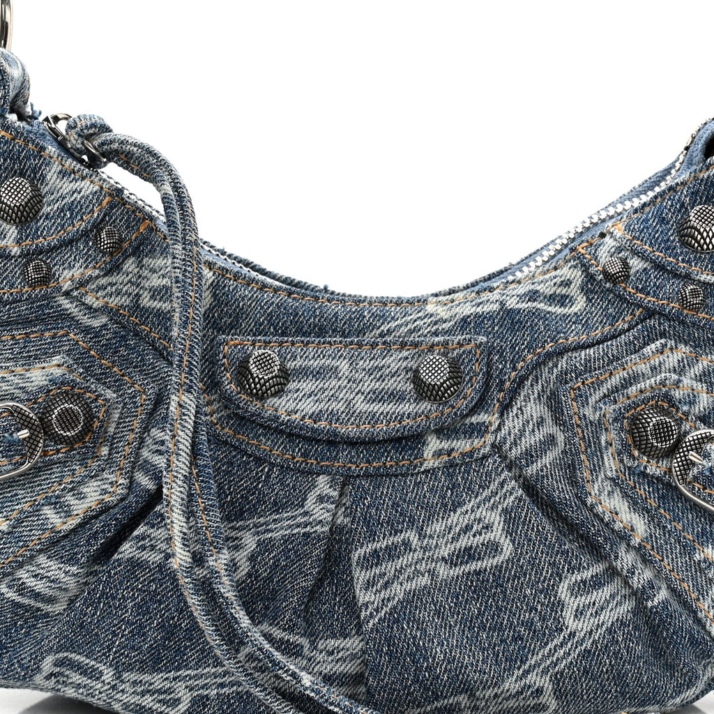 Denim BB Monogram Le Cagole Shoulder Bag XS Blue