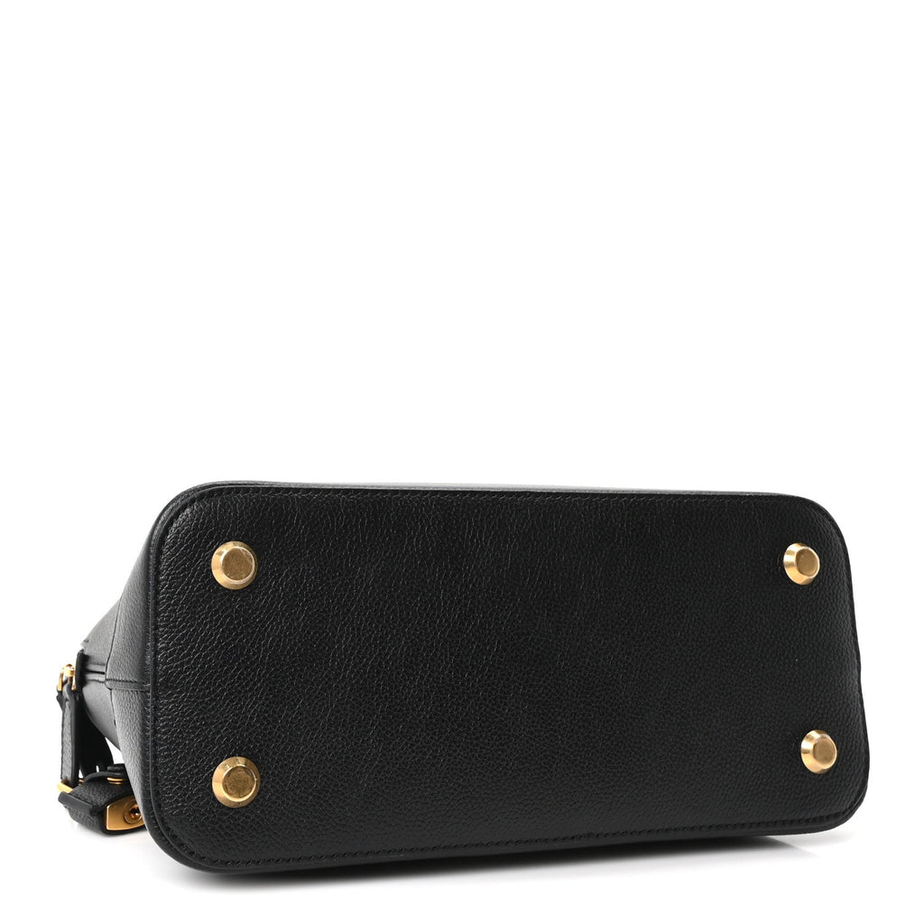 Grained Calfskin Logo S Ville Top Handle Bag Black White
