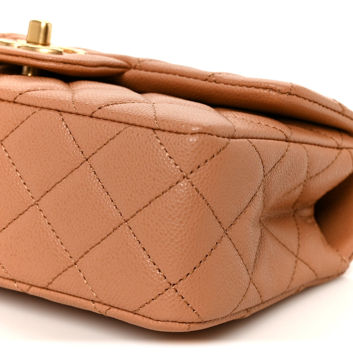 Caviar Quilted Mini Handy CC Flap Camel
