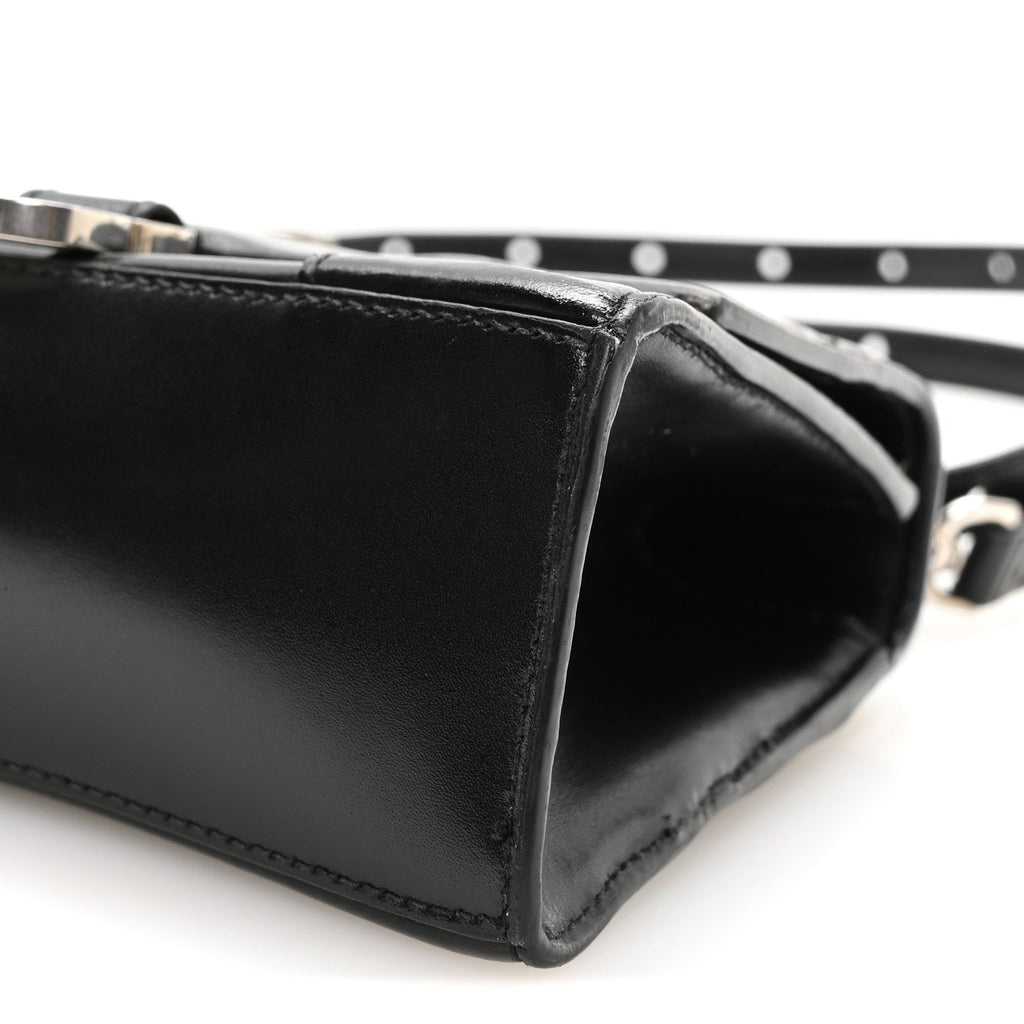 Box Calfskin Graffiti Logo Hourglass Top Handle Bag XS Black Silver
